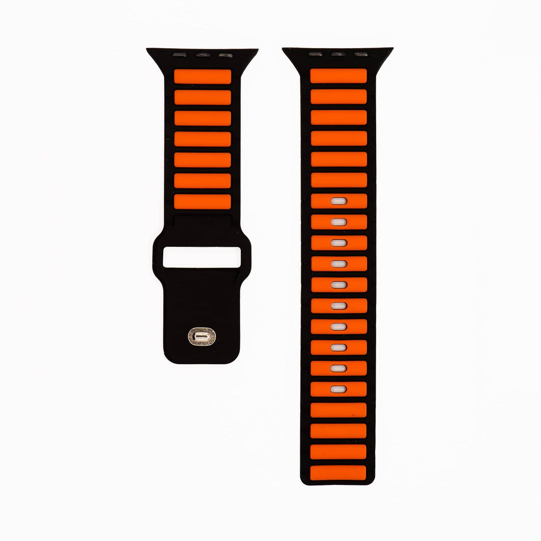 BluShark Apple Large Apple Watch (42/44/45mm & ULTRA) Apple Band - Silicone Ripple - Black & Orange