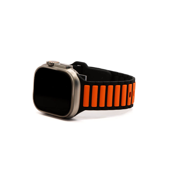 BluShark Apple Large Apple Watch (42/44/45mm & ULTRA) Apple Band - Silicone Ripple - Black & Orange