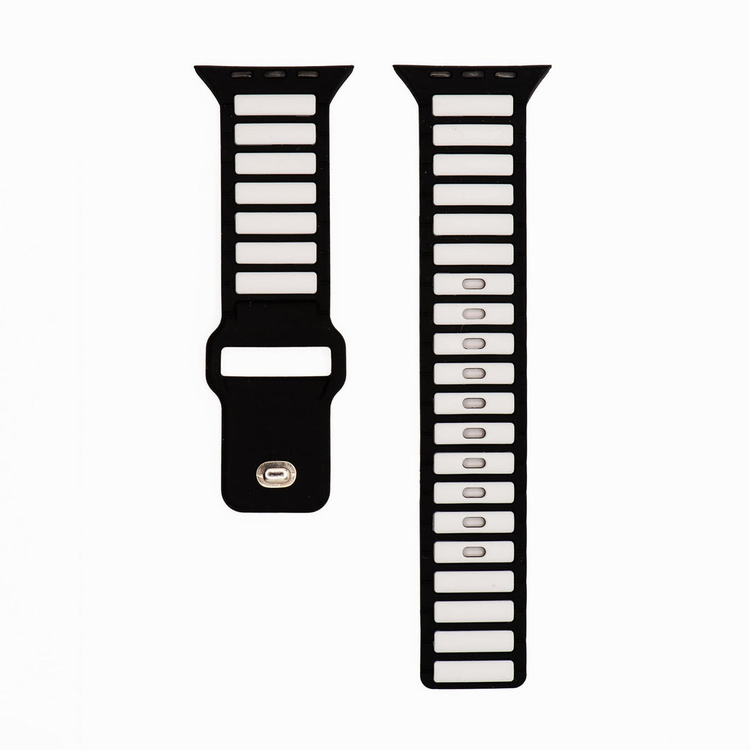 BluShark Apple Large Apple Watch (42/44/45mm & ULTRA) Apple Band - Silicone Ripple - Black & White