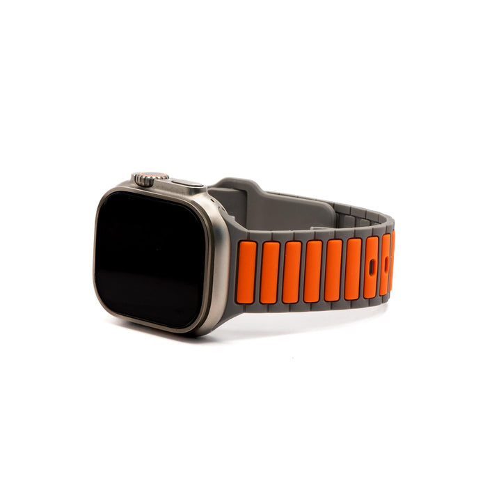 BluShark Apple Large Apple Watch (42/44/45mm & ULTRA) Apple Band - Silicone Ripple - Gray & Orange