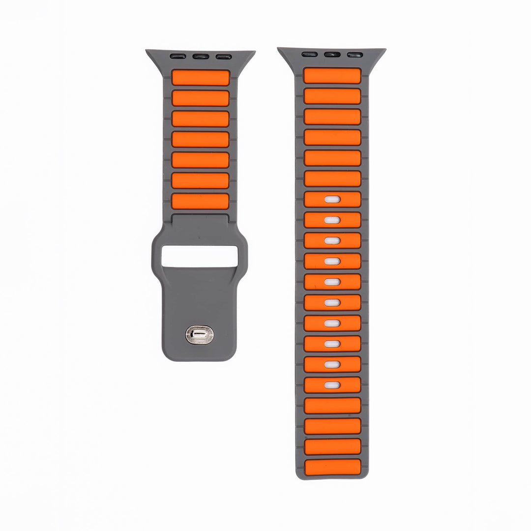 BluShark Apple Large Apple Watch (42/44/45mm & ULTRA) Apple Band - Silicone Ripple - Gray & Orange