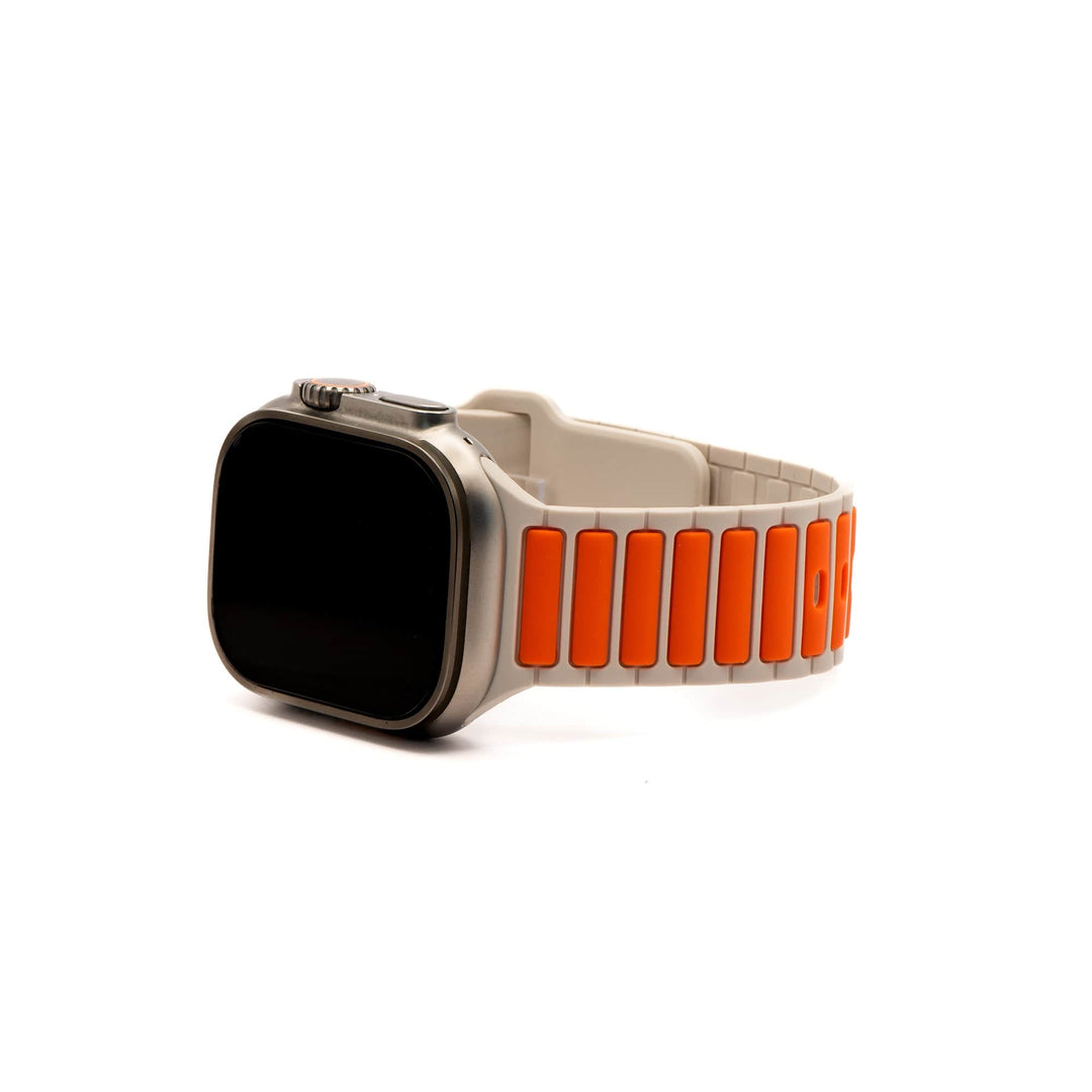 BluShark Apple Large Apple Watch (42/44/45mm & ULTRA) Apple Band - Silicone Ripple - Stone & Orange