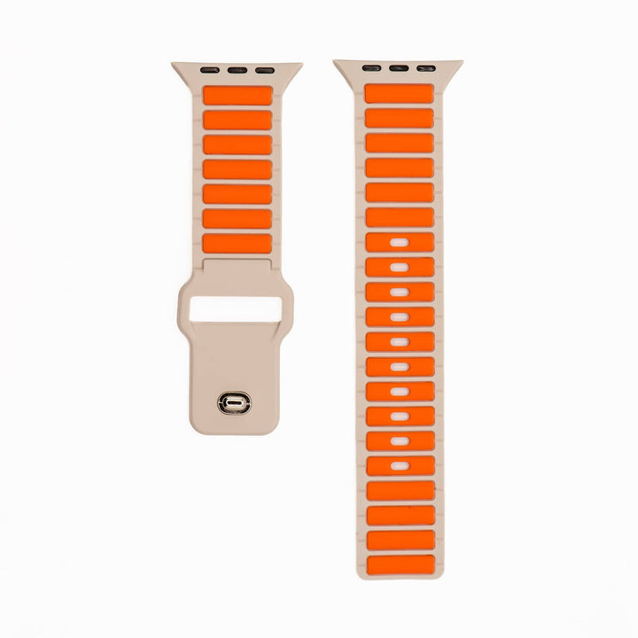 BluShark Apple Large Apple Watch (42/44/45mm & ULTRA) Apple Band - Silicone Ripple - Stone & Orange