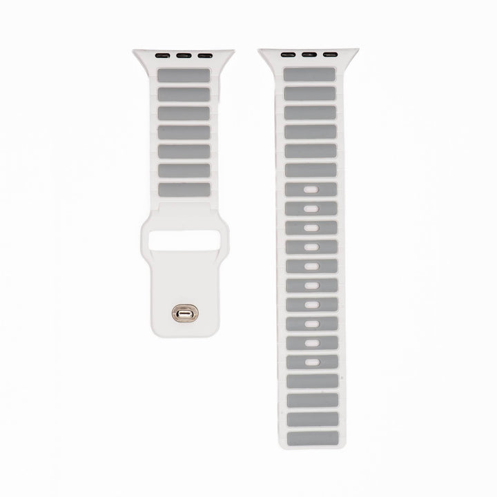 BluShark Apple Large Apple Watch (42/44/45mm & ULTRA) Apple Band - Silicone Ripple - White & Gray