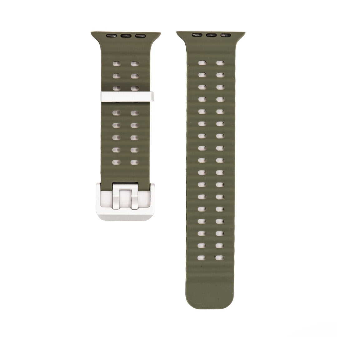 BluShark Apple Large Apple Watch (42/44/45mm & ULTRA) Apple Band - Silicone Wave - Army Green