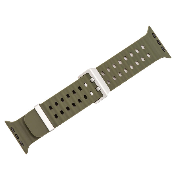 BluShark Apple Large Apple Watch (42/44/45mm & ULTRA) Apple Band - Silicone Wave - Army Green