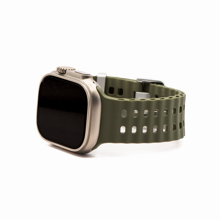 BluShark Apple Large Apple Watch (42/44/45mm & ULTRA) Apple Band - Silicone Wave - Army Green