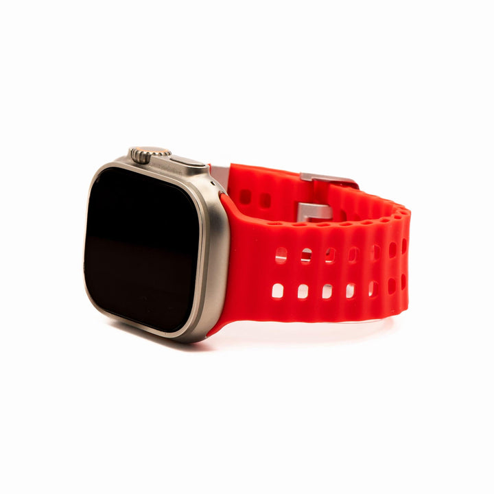 BluShark Apple Large Apple Watch (42/44/45mm & ULTRA) Apple Band - Silicone Wave - Red