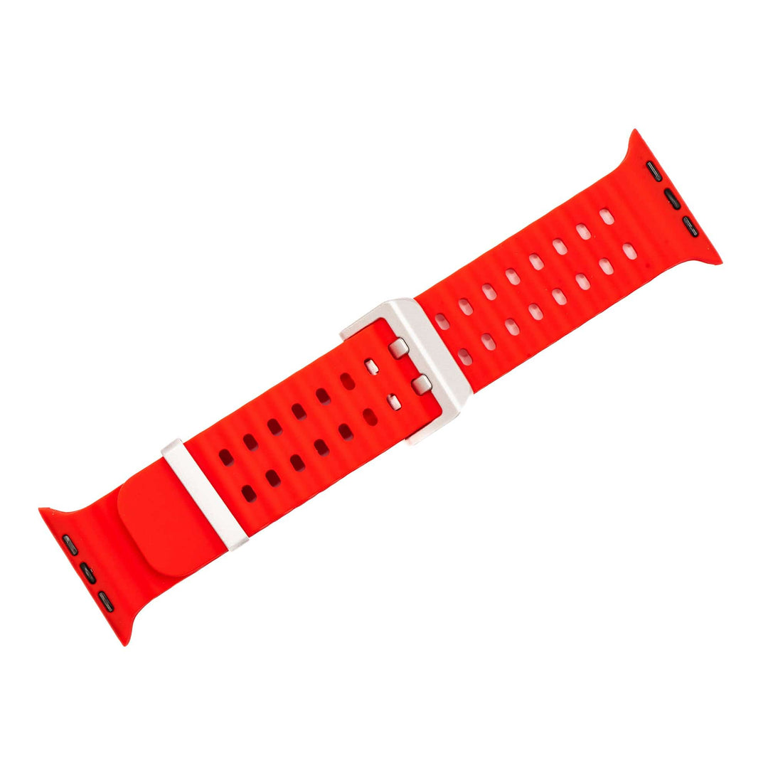 BluShark Apple Large Apple Watch (42/44/45mm & ULTRA) Apple Band - Silicone Wave - Red