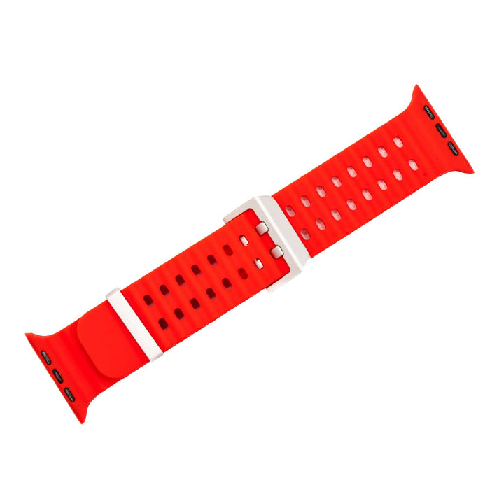 BluShark Apple Large Apple Watch (42/44/45mm & ULTRA) Apple Band - Silicone Wave - Red