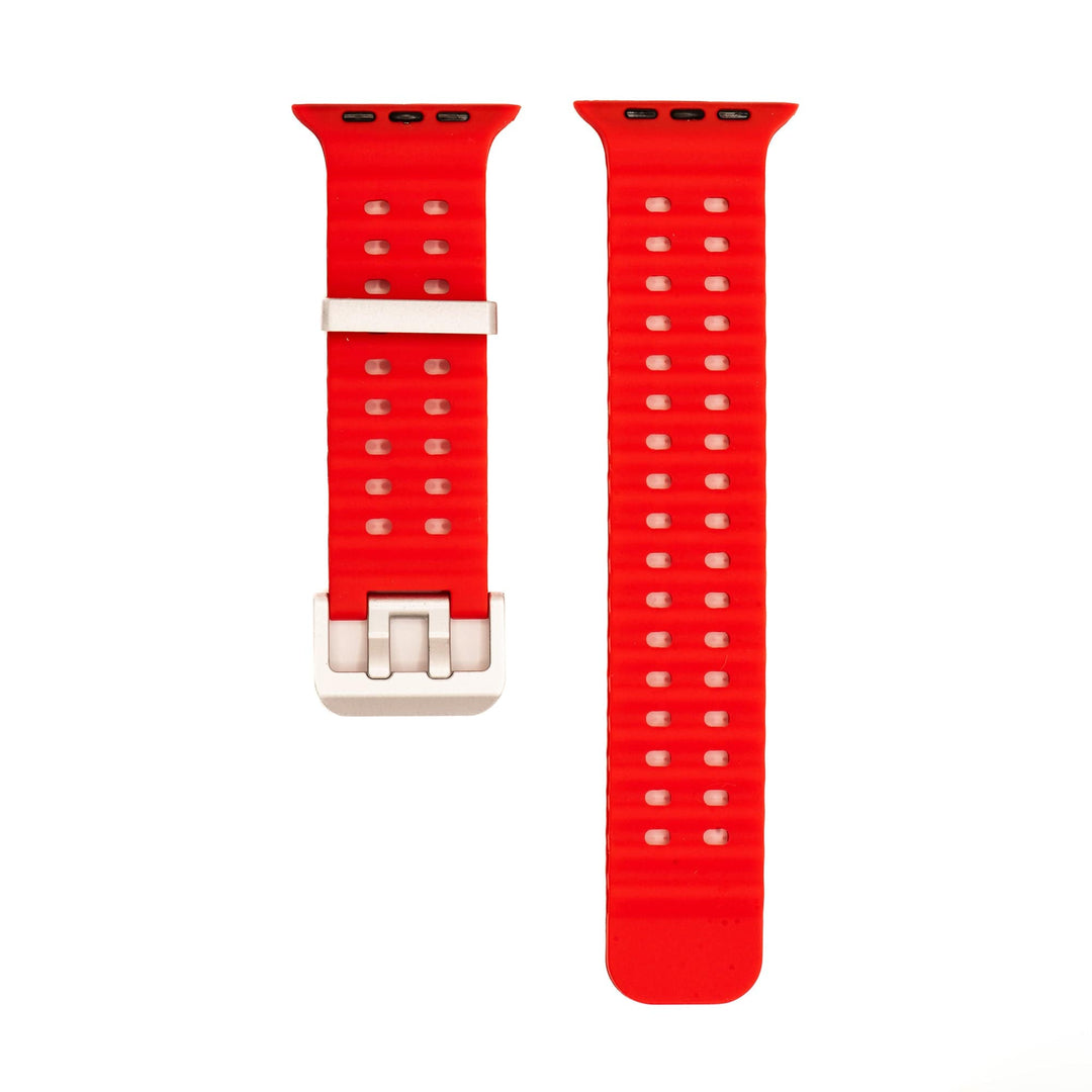 BluShark Apple Large Apple Watch (42/44/45mm & ULTRA) Apple Band - Silicone Wave - Red