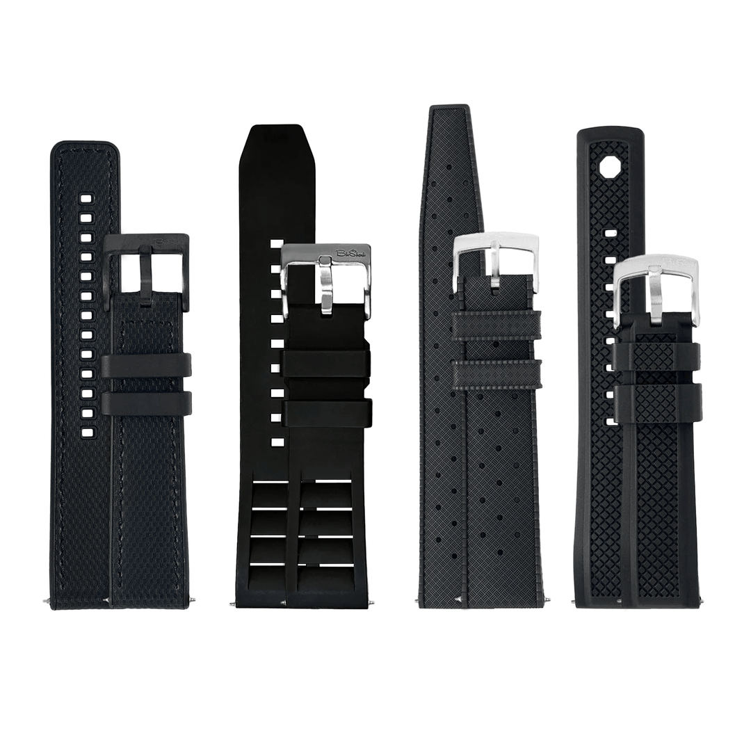 BluShark Bundle FKM Rubber 4-Pack Bundle Of Black Watch Bands