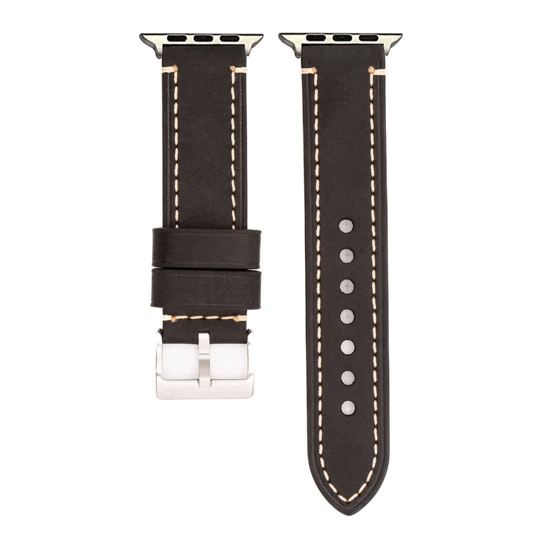 BluShark Leather Apple Band Leather Border Stitch - Black