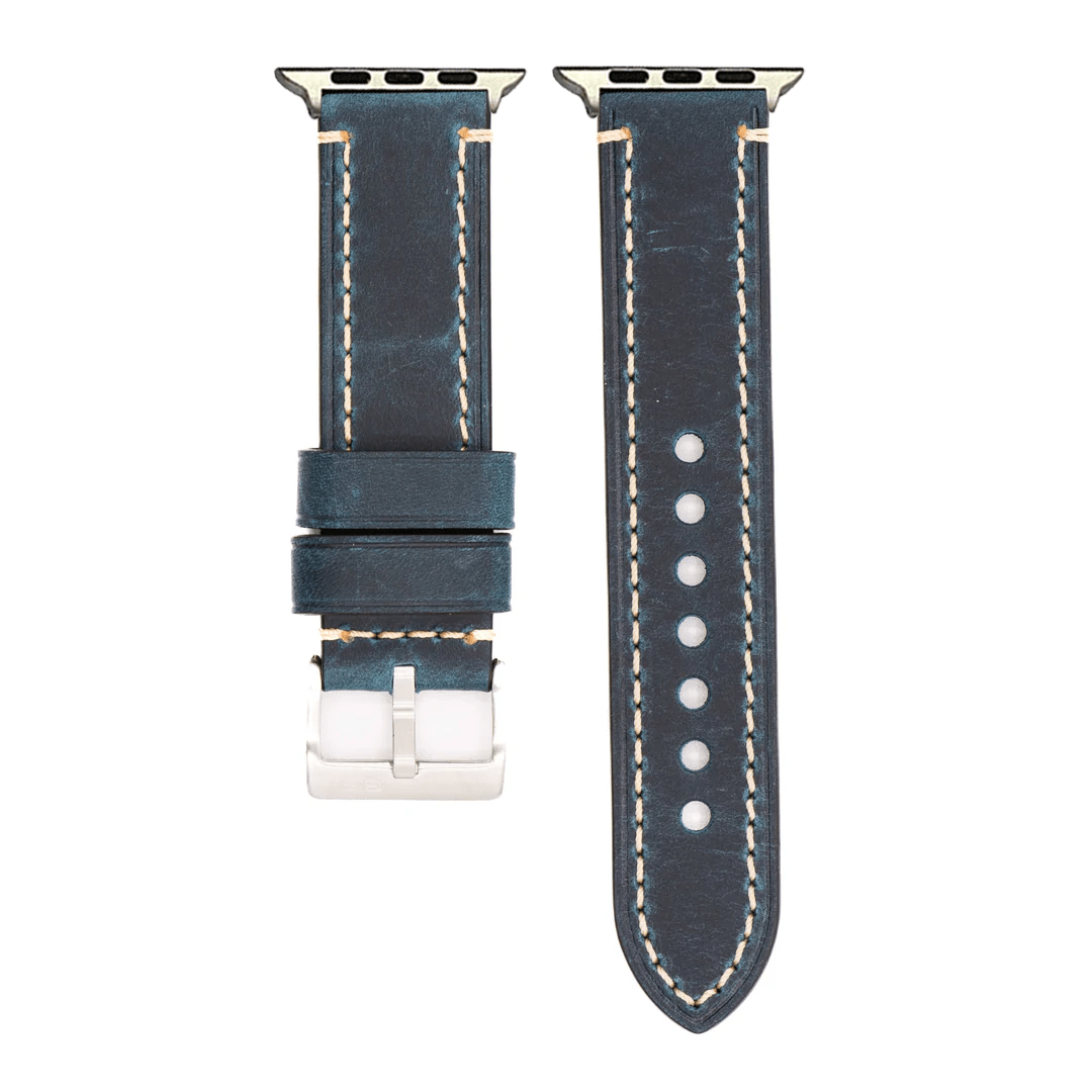 BluShark Leather Apple Band Leather Border Stitch - Blue Jeans