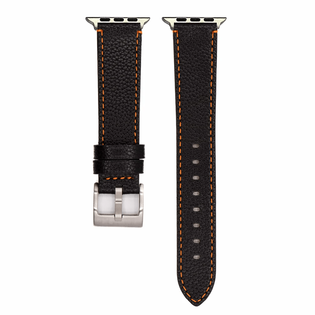 BluShark Leather Small Apple Watch (38/40/41mm) Apple Band Leather Contrast Stitch - Black with Orange