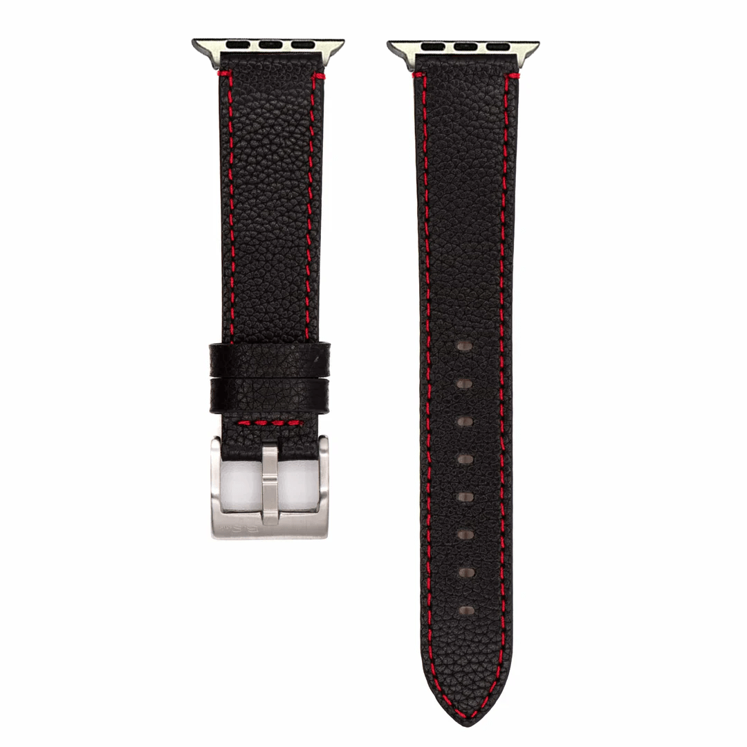 BluShark Leather Small Apple Watch (38/40/41mm) Apple Band Leather Contrast Stitch - Black with Red