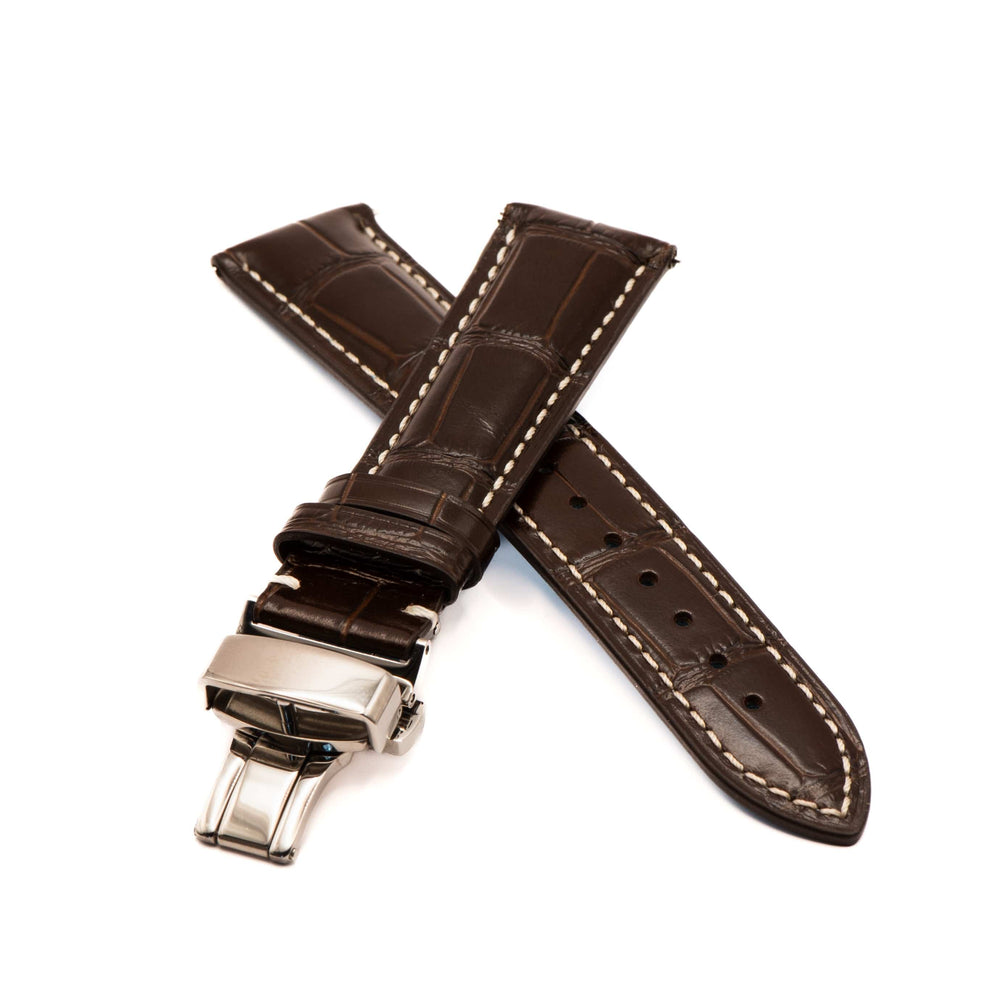 BluShark Leather - Crocodile Grain Chocolate - Butterfly Clasp