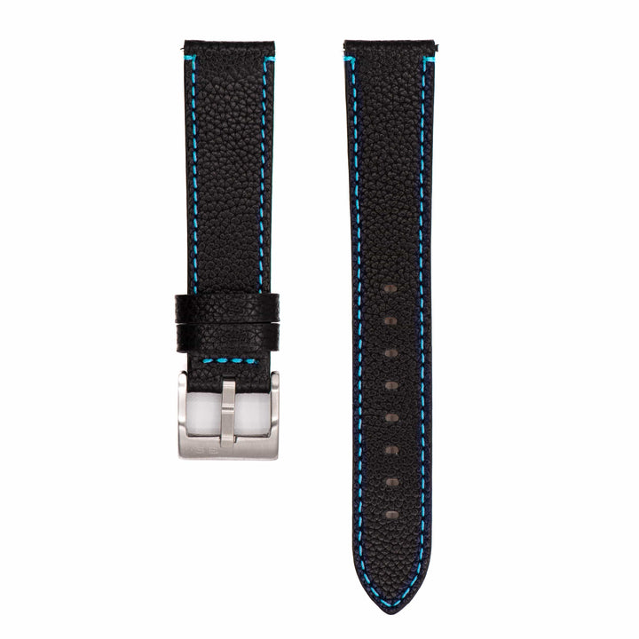 BluShark Leather 20mm Leather - Contrast Stitch Black with Bright Blue