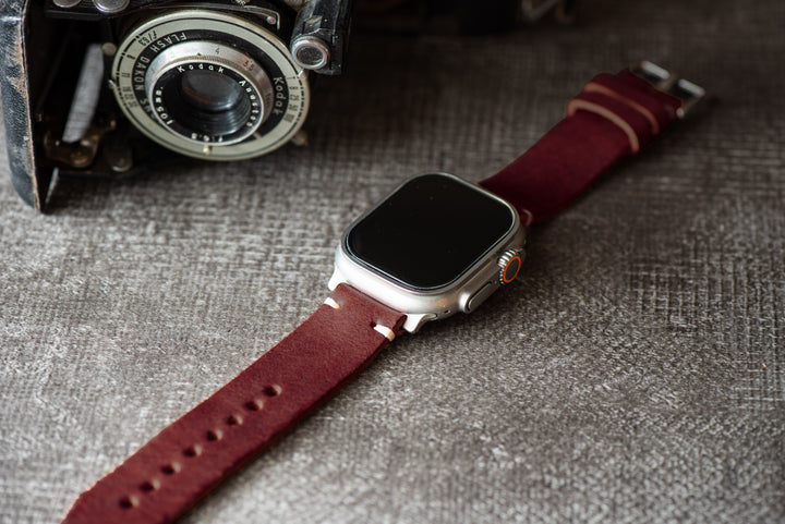 BluShark Straps Apple Apple Band ULTRA - Horween Leather Watch Strap – Handmade in USA – Burgundy (Color 8)