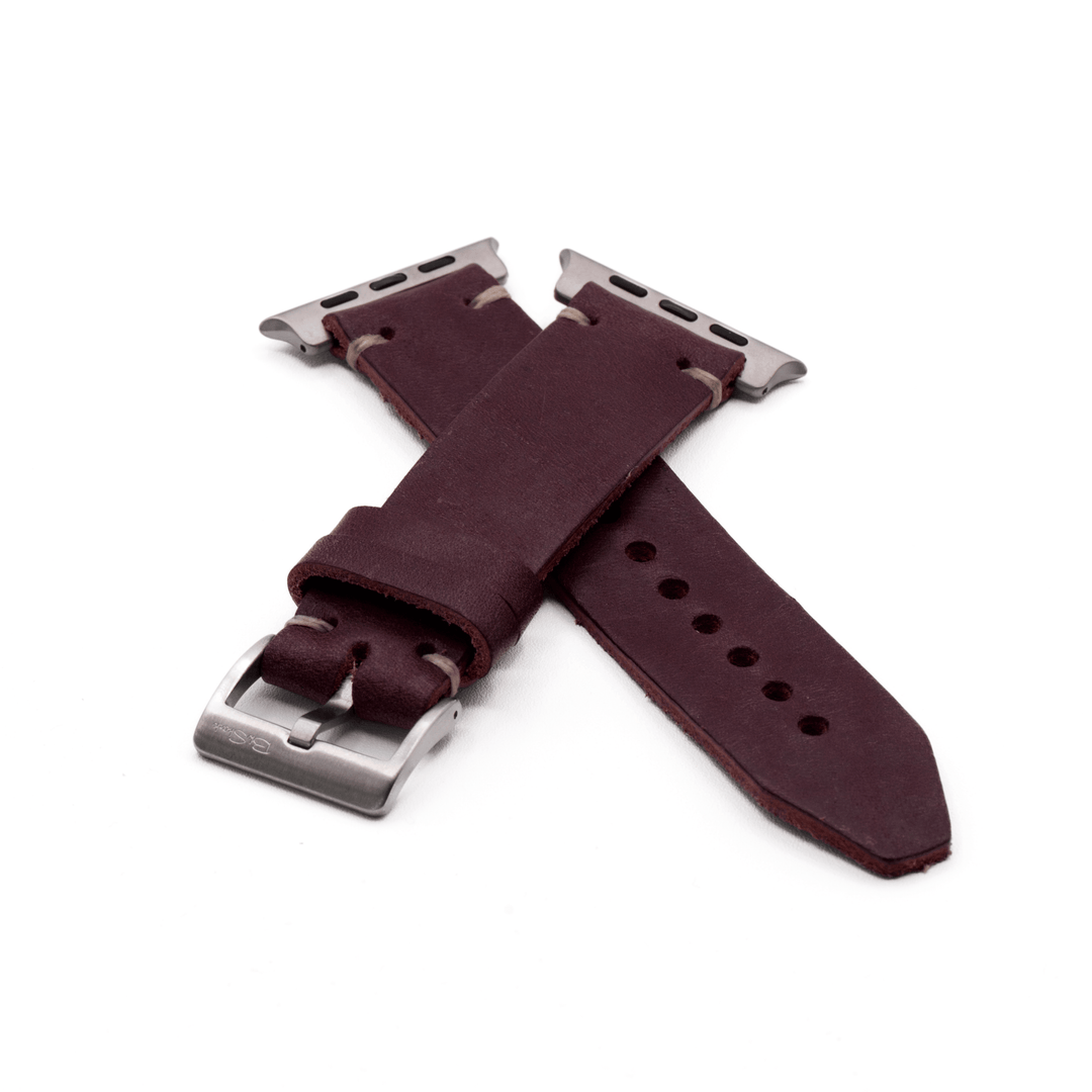 BluShark Straps Apple Apple Band ULTRA - Horween Leather Watch Strap – Handmade in USA – Burgundy (Color 8)