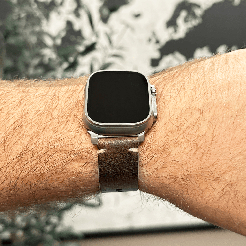 BluShark Straps Apple Watch ULTRA Horween Leather Watch Strap – Handmade in USA – Brown Nut