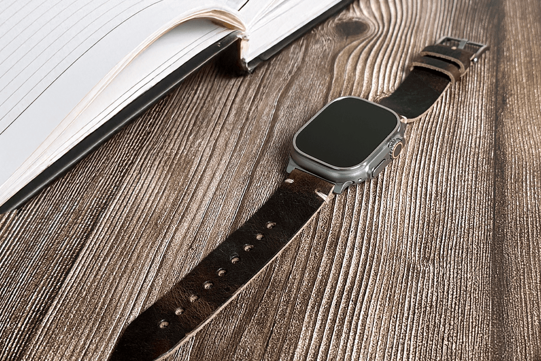 BluShark Straps Apple Watch ULTRA Horween Leather Watch Strap – Handmade in USA – Brown Nut