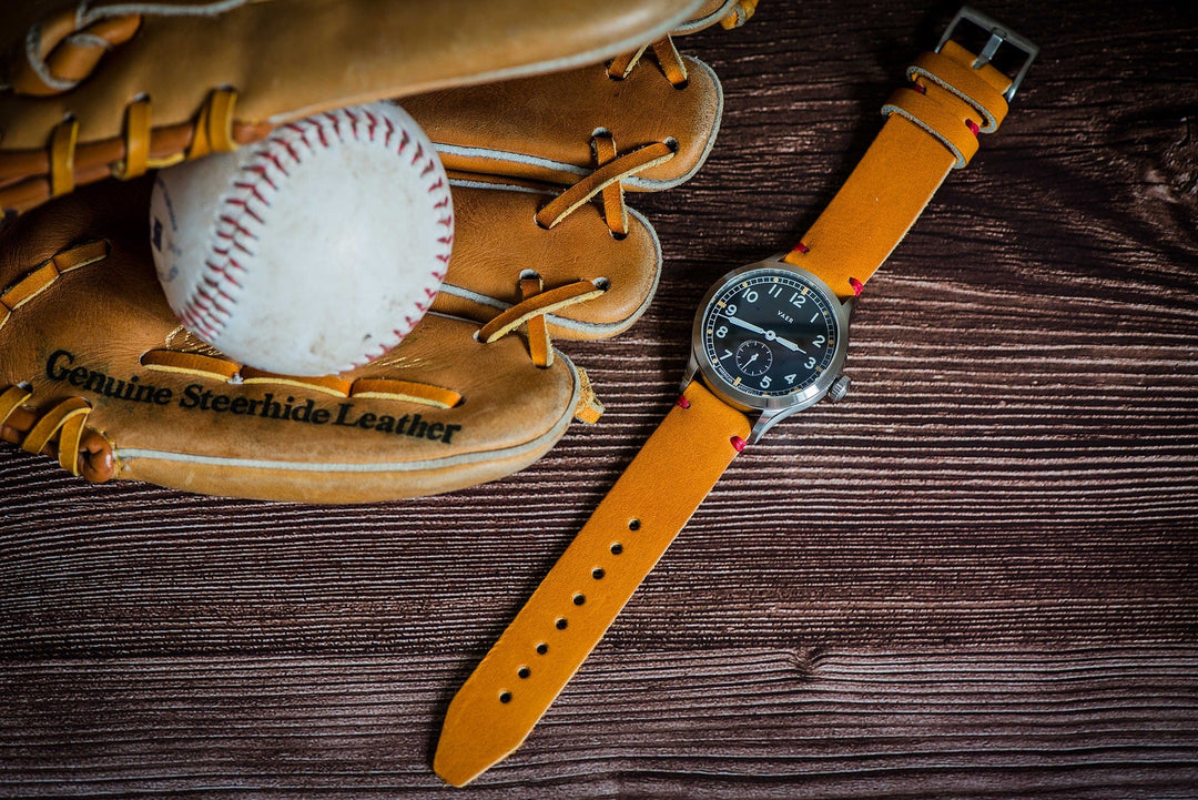 BluShark Straps Horween Leather Watch Strap – Handmade in USA – Baseball Leather