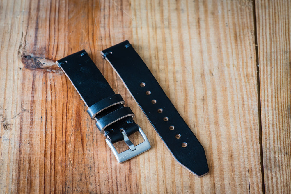 BluShark Straps Horween Leather Watch Strap – Handmade in USA – Black