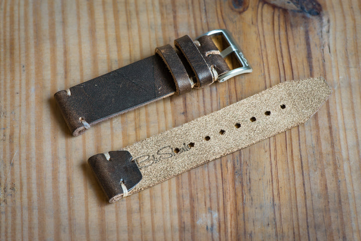 BluShark Straps Horween Leather Watch Strap – Handmade in USA – Brown Nut Dublin