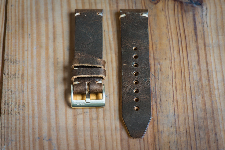 BluShark Straps Horween Leather Watch Strap – Handmade in USA – Brown Nut Dublin