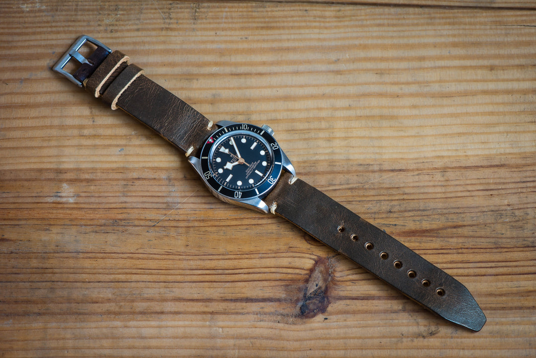 BluShark Straps Horween Leather Watch Strap – Handmade in USA – Brown Nut Dublin