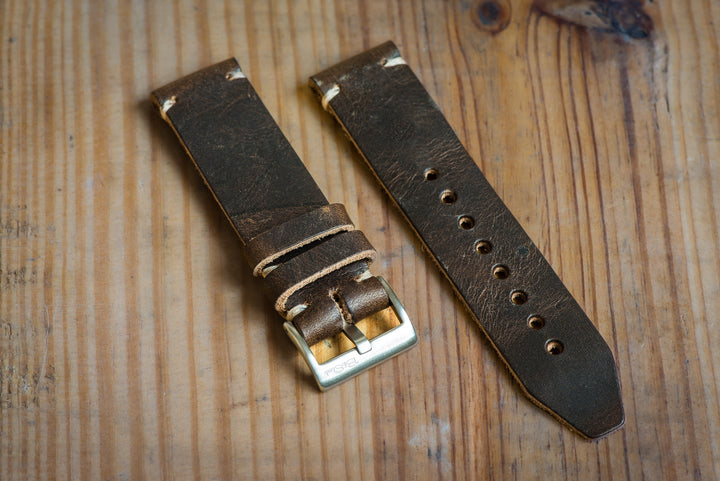 BluShark Straps Horween Leather Watch Strap – Handmade in USA – Brown Nut Dublin