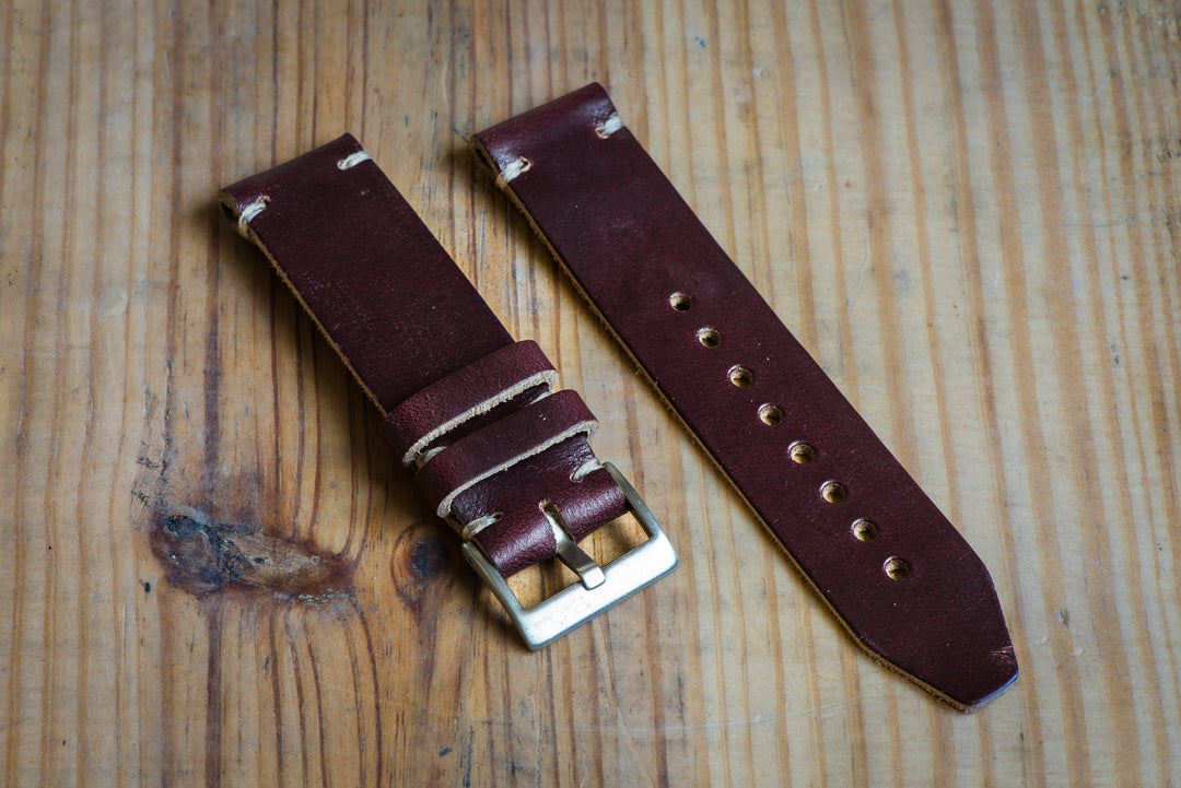 BluShark Straps Horween Leather Watch Strap – Handmade in USA – Burgundy Chromexcel