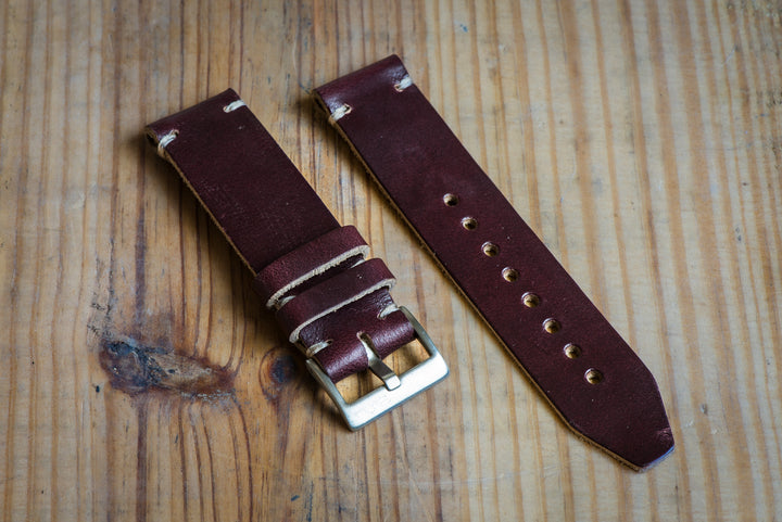 BluShark Straps Horween Leather Watch Strap – Handmade in USA – Burgundy Chromexcel