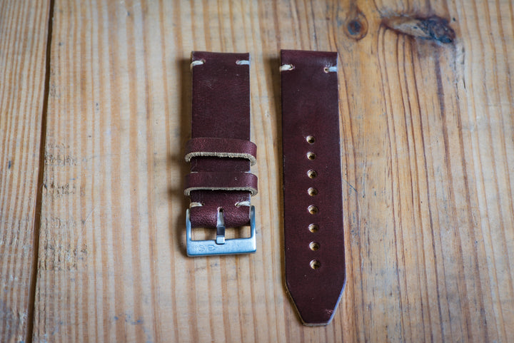 BluShark Straps Horween Leather Watch Strap – Handmade in USA – Burgundy Chromexcel