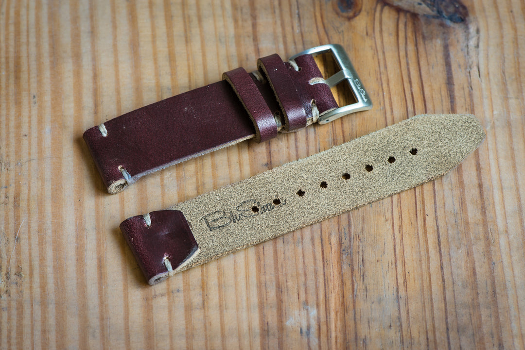 BluShark Straps Horween Leather Watch Strap – Handmade in USA – Burgundy Chromexcel