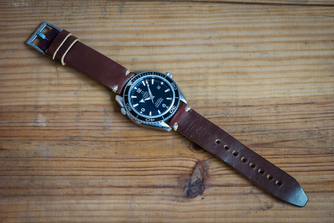 BluShark Straps Horween Leather Watch Strap – Handmade in USA – Burgundy Chromexcel