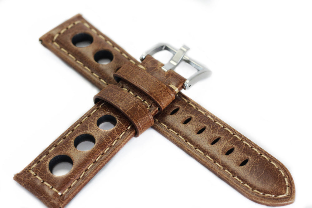 BluShark Leather Kwik Change - Brown Rally Watch Band